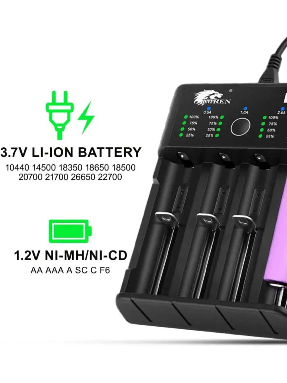 4-Bay USB-C Battery Charger for 18650, 21700, Li-ion & NiMH Rechargeable